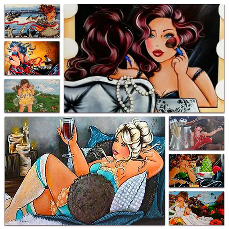 

Алмазная живопись «сделай сам», вышивка с полными стразами для полных женщин, мозаика, вышивка крестиком, мультяшное привлекательное краси...