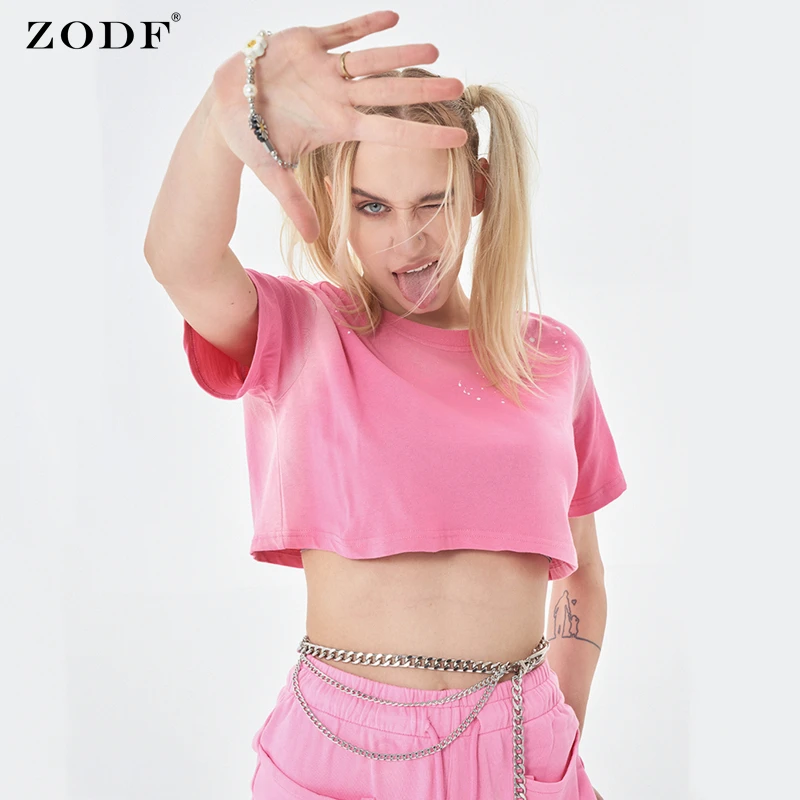 

ZODF Sexy 2022 Women Summer Super Short Cotton T Shirts Streetwears Girls Hip Hop Splash Ink Tees Shirt Tops HY0109