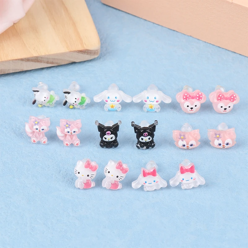 

2023 Sanrioed Kawaii Cinnamoroll Kuromi Ear Stud S925 Silver Needle Cute Cartoon Trend Jewelry Earrings Accessories Girls Gifts