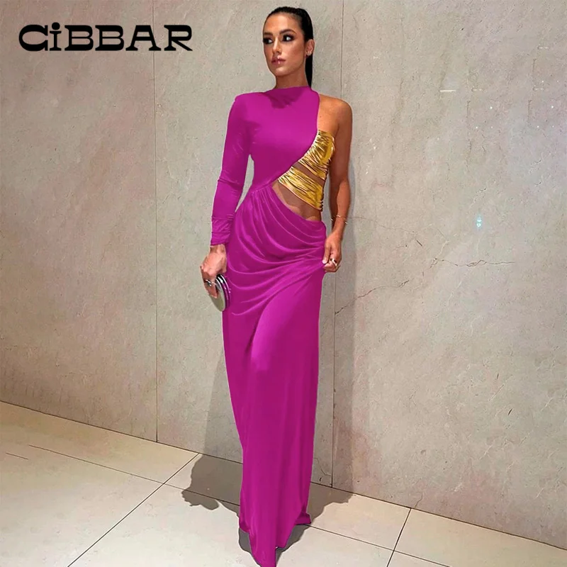 

CIBBAR Elegant Womens Evening Dresses Party Aesthetic Patchwork One-sleeve Long Dress Activity Sexy Backless Birthday Outfits