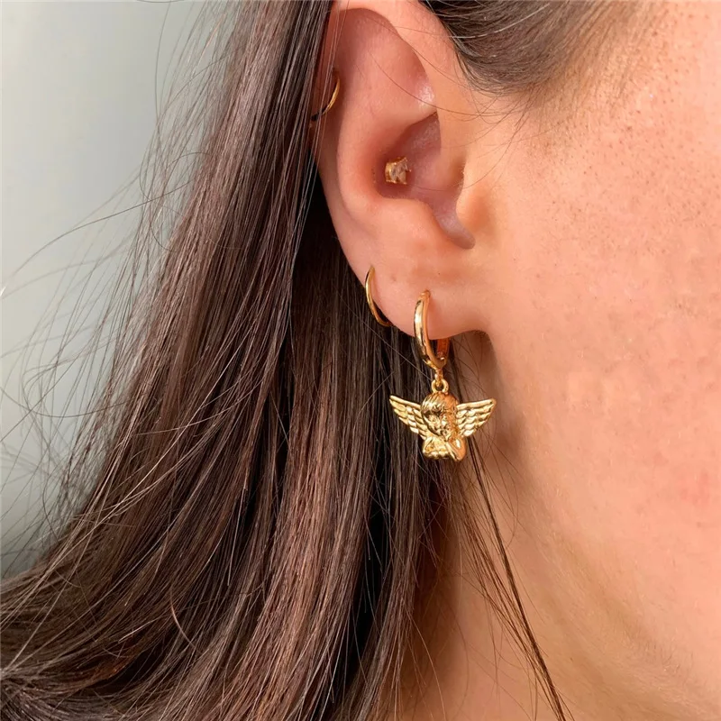 

Винтажные золотые серьги в виде крыльев Ангела, модные милые серьги, аксессуары для подарка на день рождения