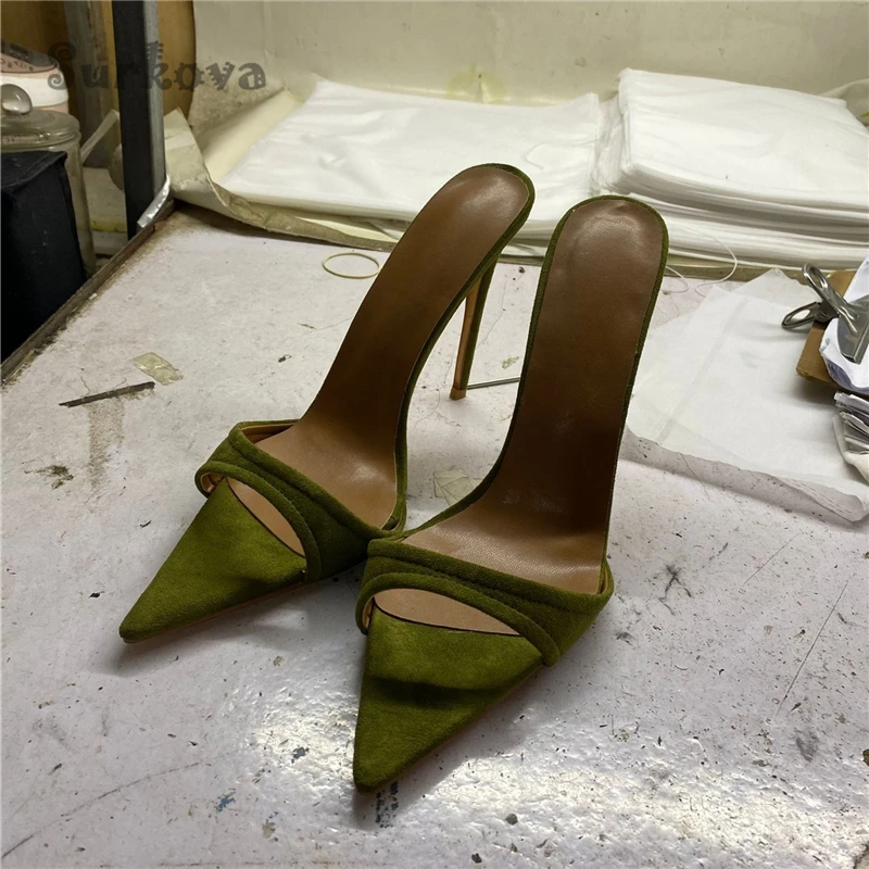 Suede Pointed Toe Woman Sandals PU Leather Peep Toe High Heel Stiletto Shoes Elegant Shallow Pumps Sexy Retro Party Single Shoes