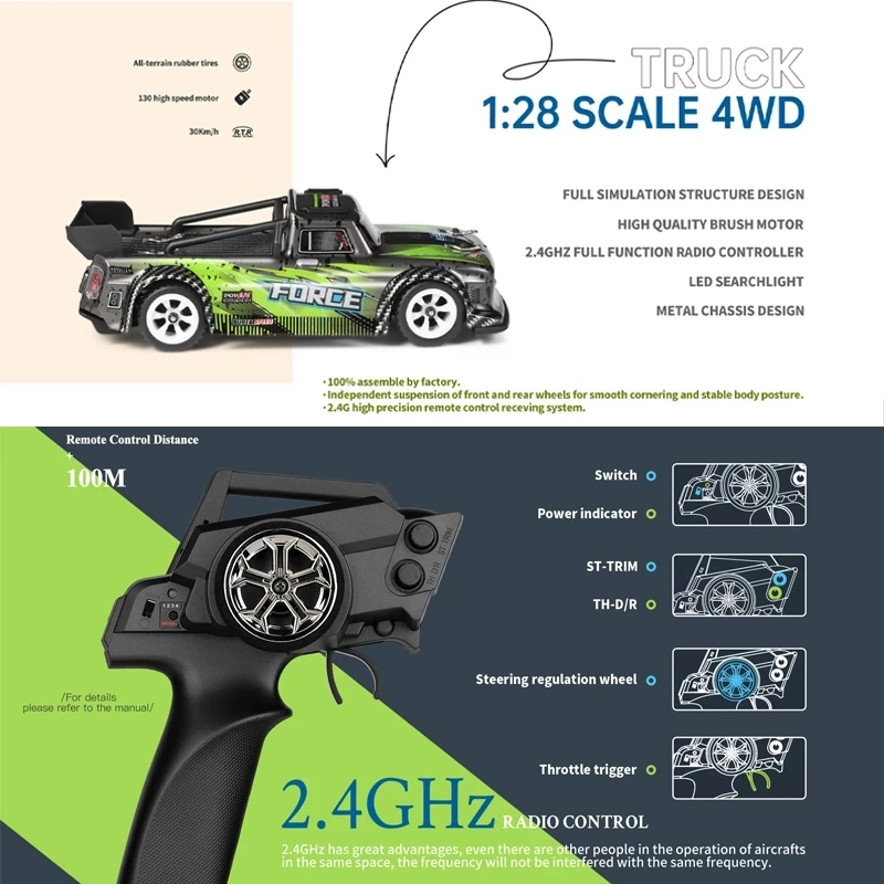 Гоночный мини-Радиоуправляемый автомобиль 1:28 284131 284161 2 4G 30 км/ч 4WD Электрический