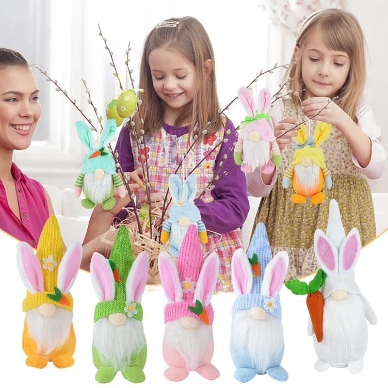 

Easter Faceless Gnome Rabbit Doll Cute Bunny Elf Dolls Carrot Rabbit Ornaments Happy Easter Party Decoration for Home Kids Gifts
