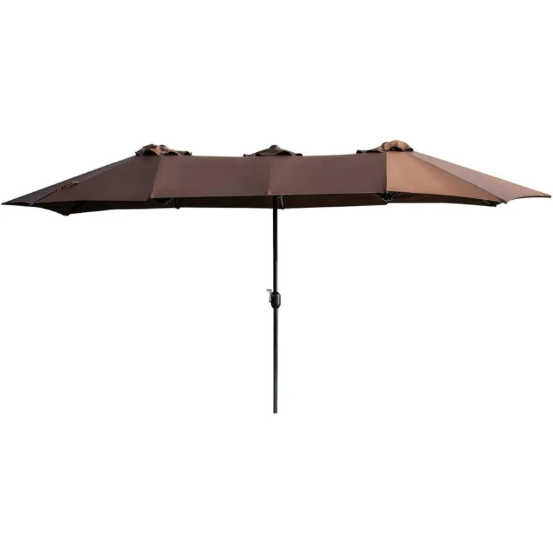 

Двусторонний наружный зонт для внутреннего дворика, алюминиевый двойной Солнечный козырек 15 футов для сада с кривошипом, 2 средних коричневых