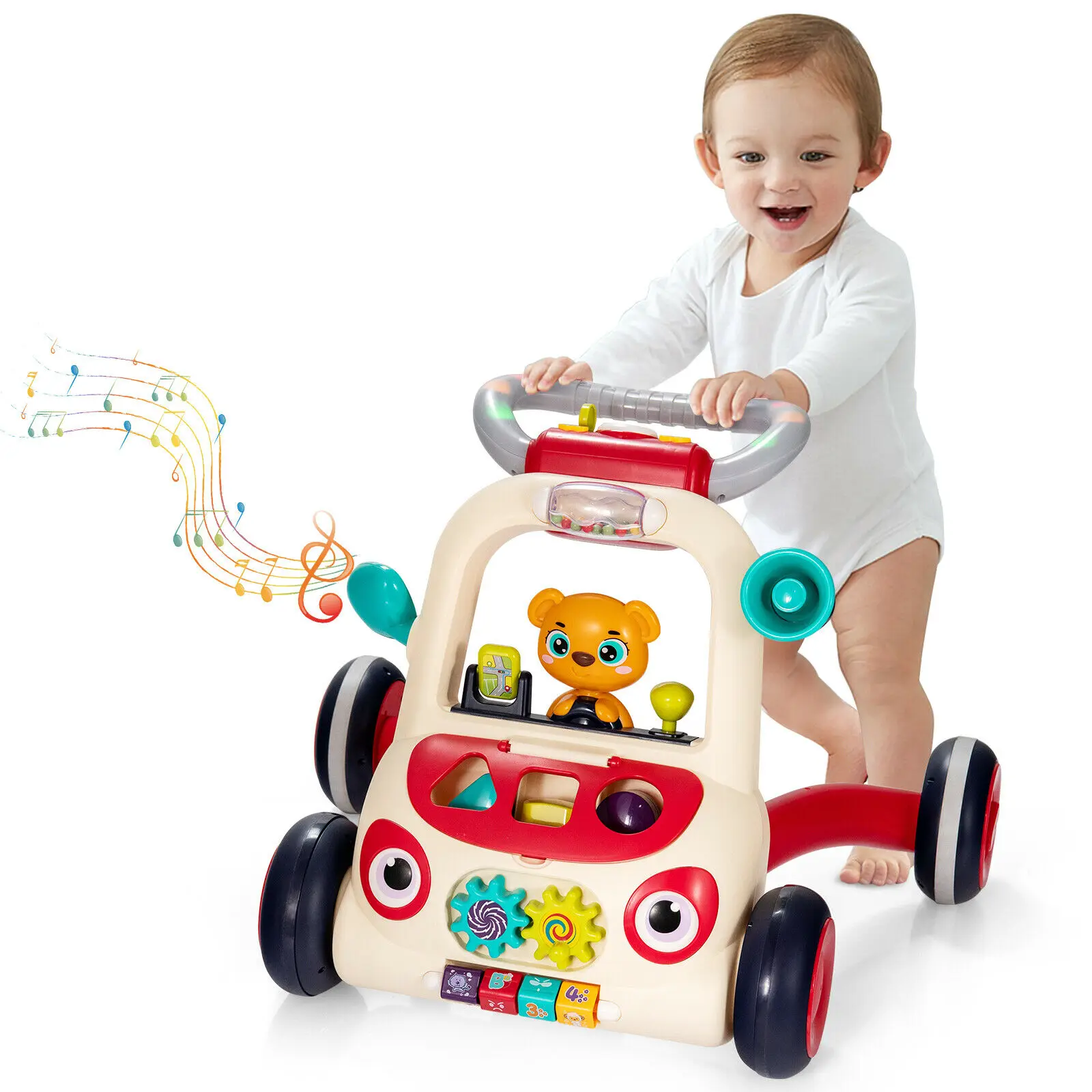 2-in-1 Baby Walker Sit-to-Stand Baby Push Walker w/ Music & Light  BC10065