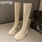 Черные лакированные кожаные ботильоны с круглым носком из лакированной кожи, бежевые женские модные зимние длинные женские ботинки Botas Mujer