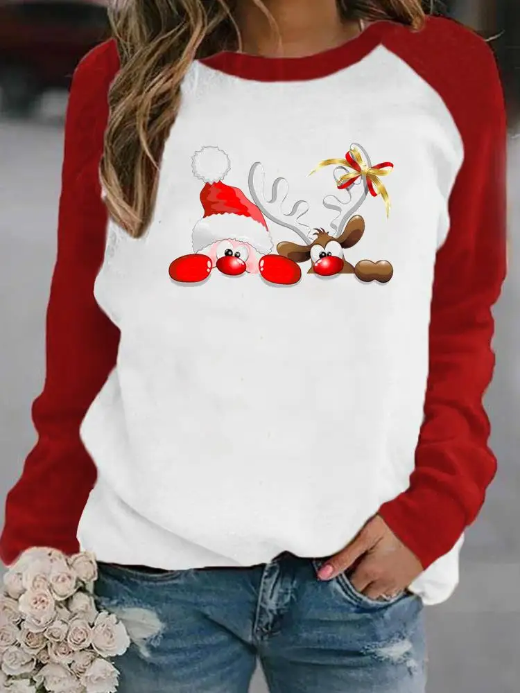 

Женская футболка с длинным рукавом, с принтом Санта-Клауса