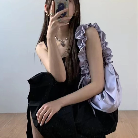 

Плиссированная женская сумка через плечо, корейский дизайнерский однотонный модный кошелек большой вместимости, простые сумки через плечо для девушек