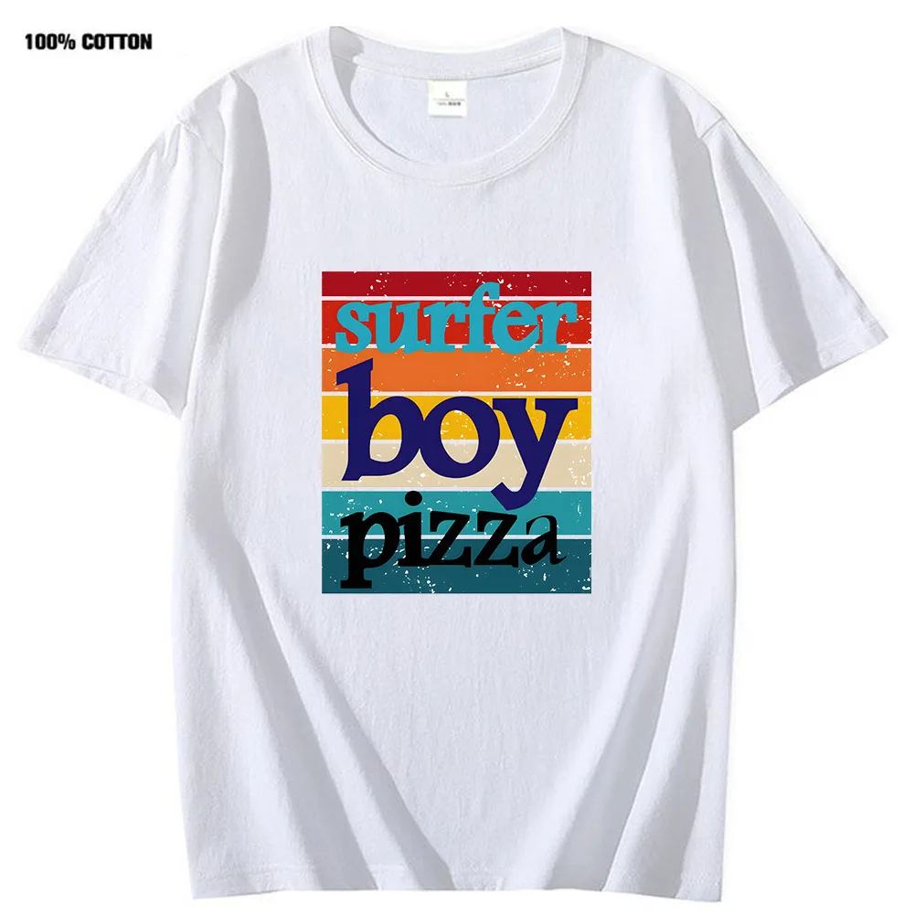 

Men Surfer Boy Pizza Tshirt Women Cartoon Harajuku T-shirt 100% Cotton Tops 2022 Summer Clothes Girls Fashion Oversized T Shirt