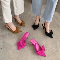 women sandals pumps fashion pointed toe butterfly knot rose red thin high heels female slingback single shoes sandalias mujer
