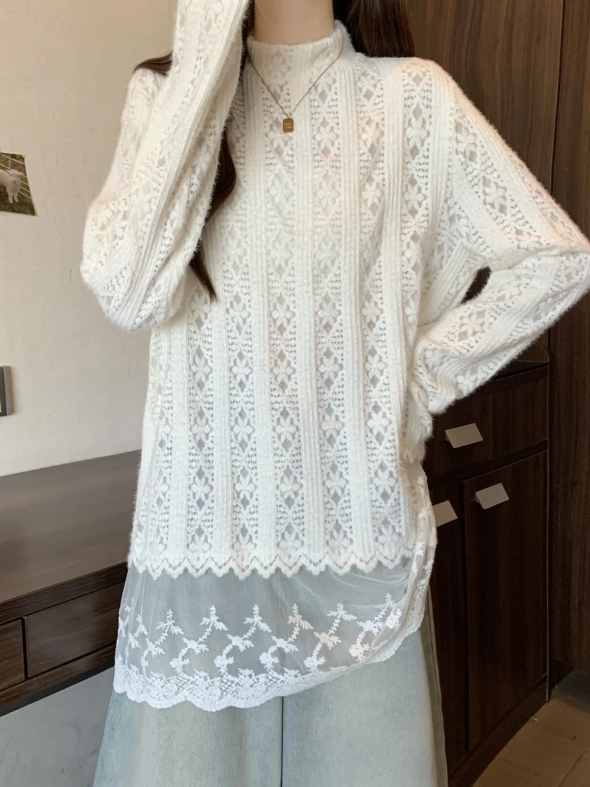 Французская рубашка Gentle Sle с воротником до половины высоты кружевная нижняя