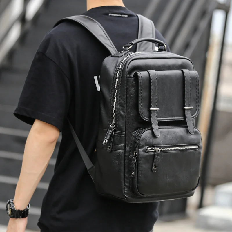 

Men PU Backpack for 14 inch Laptop,Waterproof College Students School Bags, 16.5 inch Large Capacity Travel Backbags