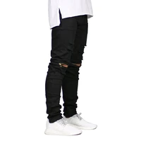 2019 men skinny jeans ripped design fashion biker stretch jeans zippers destroyed hip hop jeans