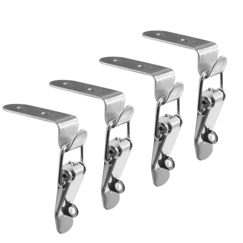 

90 Degrees Duck-Mouth Buckle Hook Lock Stainless Steel Spring Loaded Draw Toggle Latch Clamp Silver Hasp Latch Catch B