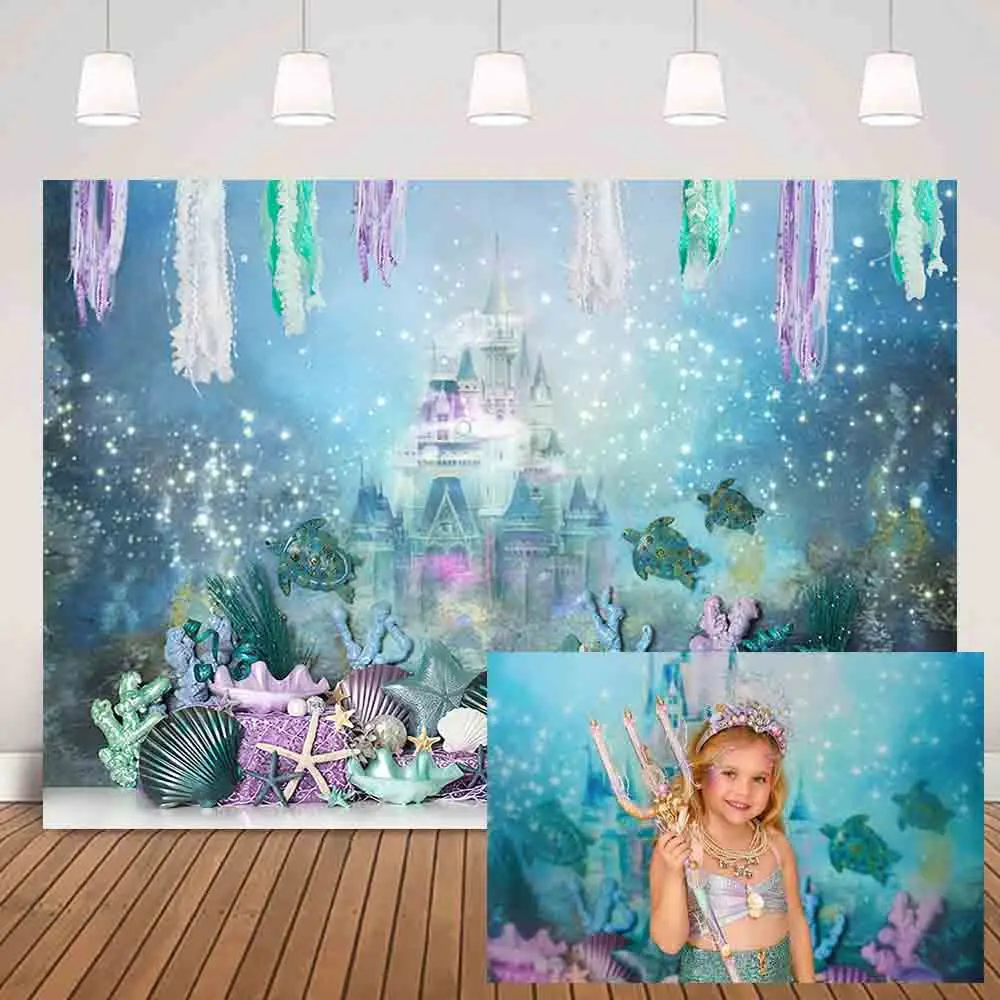 Under the Sea Cake Smash Background for Children Fairy Tale Castle Birthday Party Backdrops Decor Mermaid Portrait Prop Studio