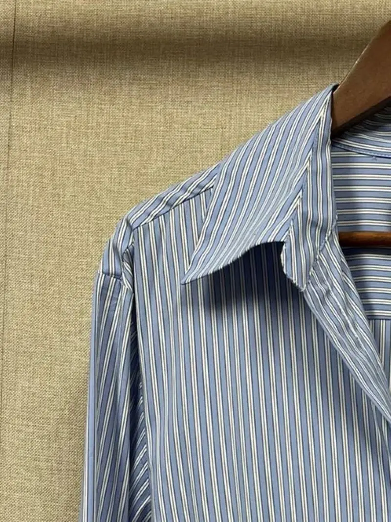 

Women's Stripes Single Breasted Turn Down Collar Long Sleeve Casual Mini Dress