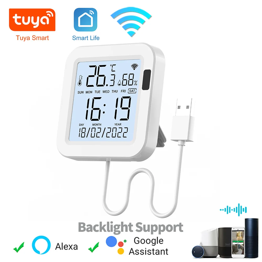 Умный датчик температуры и влажности Tuya с подсветкой для умного дома var WiFi SmartLife