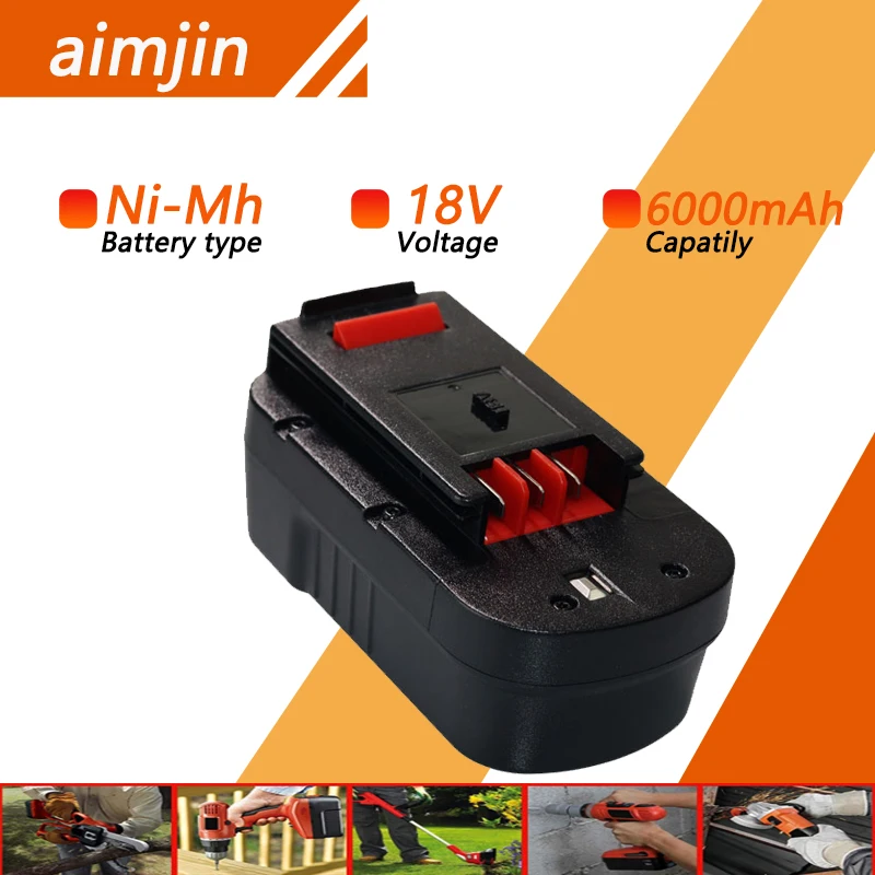 

Новый перезаряжаемый аккумулятор HPB 18 в 6000 мАч для инструментов Black & Decker Hpb18 Fs180 A1718 A18NH BD18PSK EPC18 HP188F2B KC1800Sk Fs1800CS