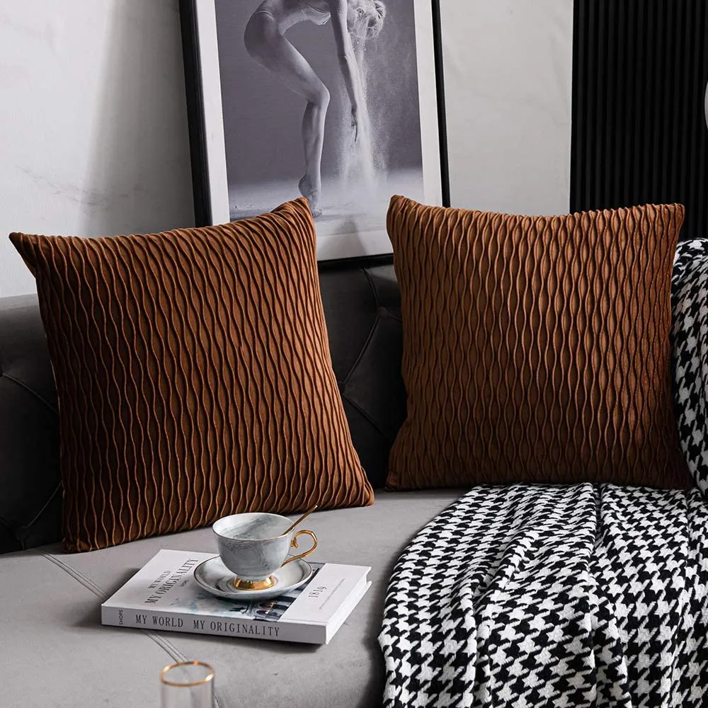 

Light Brown Throw Pillow Cases: 1 Pack 18x18 Inch Original Stripe Velvet Square Decorative Pillow Covers for Farmhouse Couch