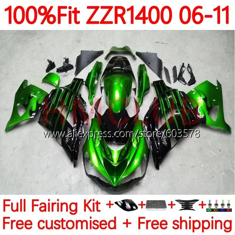 

OEM Kit For KAWASAKI green stock NINJA ZZR 1400 ZZR1400 2006 2007 2008 2009 2010 2011 ZZR-1400 06 07 08 09 10 11 Fairing 80No.22