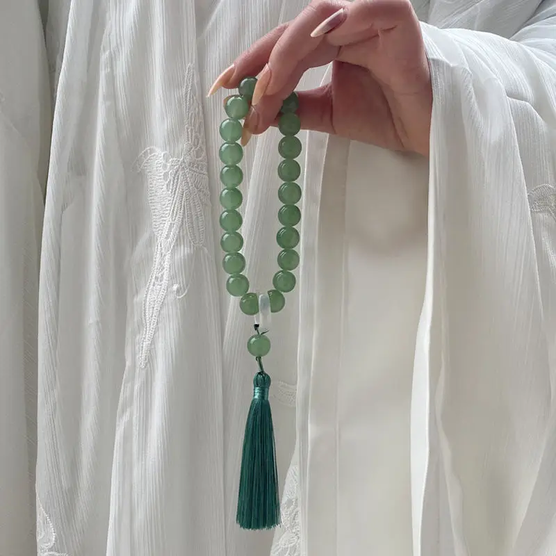 Green Jade Stone Agate 12mm Beads Tassel Bracelet Necklace Tibetan Buddhist Mala Buddha Charm Rosary Yoga Men Woman Jewelry