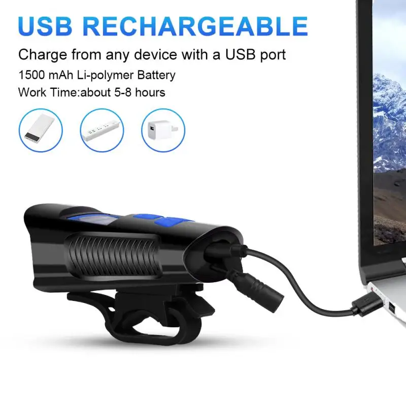 Фсветильник рь велосипедный передний с ЖК-дисплеем и зарядкой от USB лм |