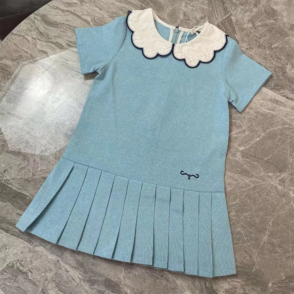

2022 High-end custom summer fashion girls Blue Dress Heavy Industry French small clear new wind skirt