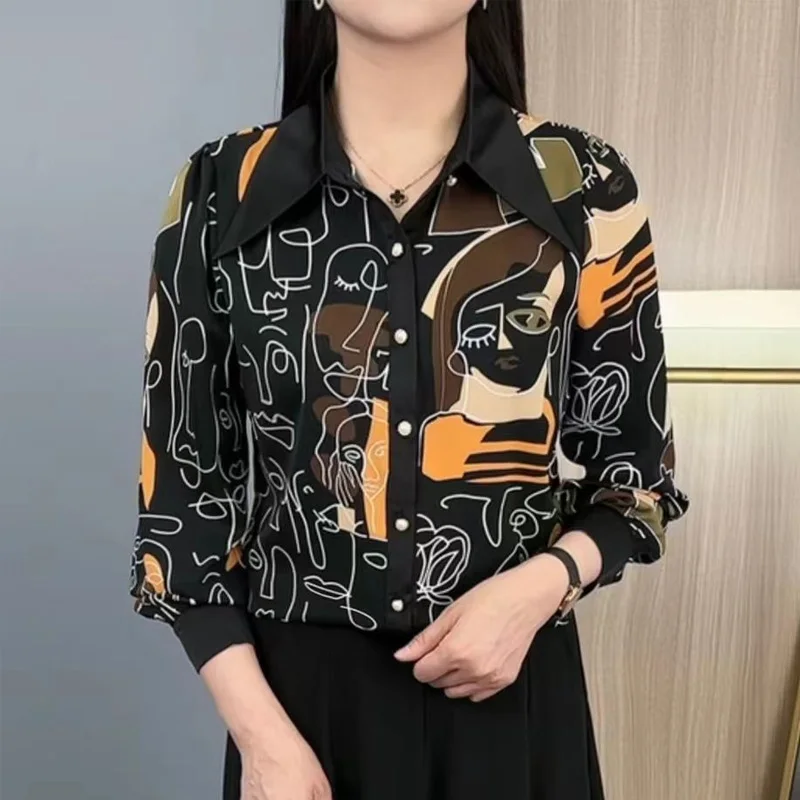 

2023 New Spring and Summer Fashion Trend Commuting Minimalist Hand-painted Printed Oversized Casual Loose Fitting Women's Shirt