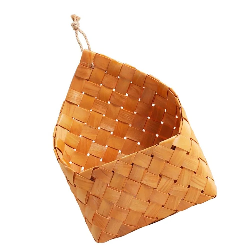 

1pc Home Decorative Wood Woven Basket Wall Hanging Flower Storage Basket