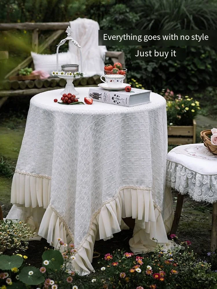

Lace ruffled tablecloth French rectangular table cloth Nordic tea table dust cover coffee table decor