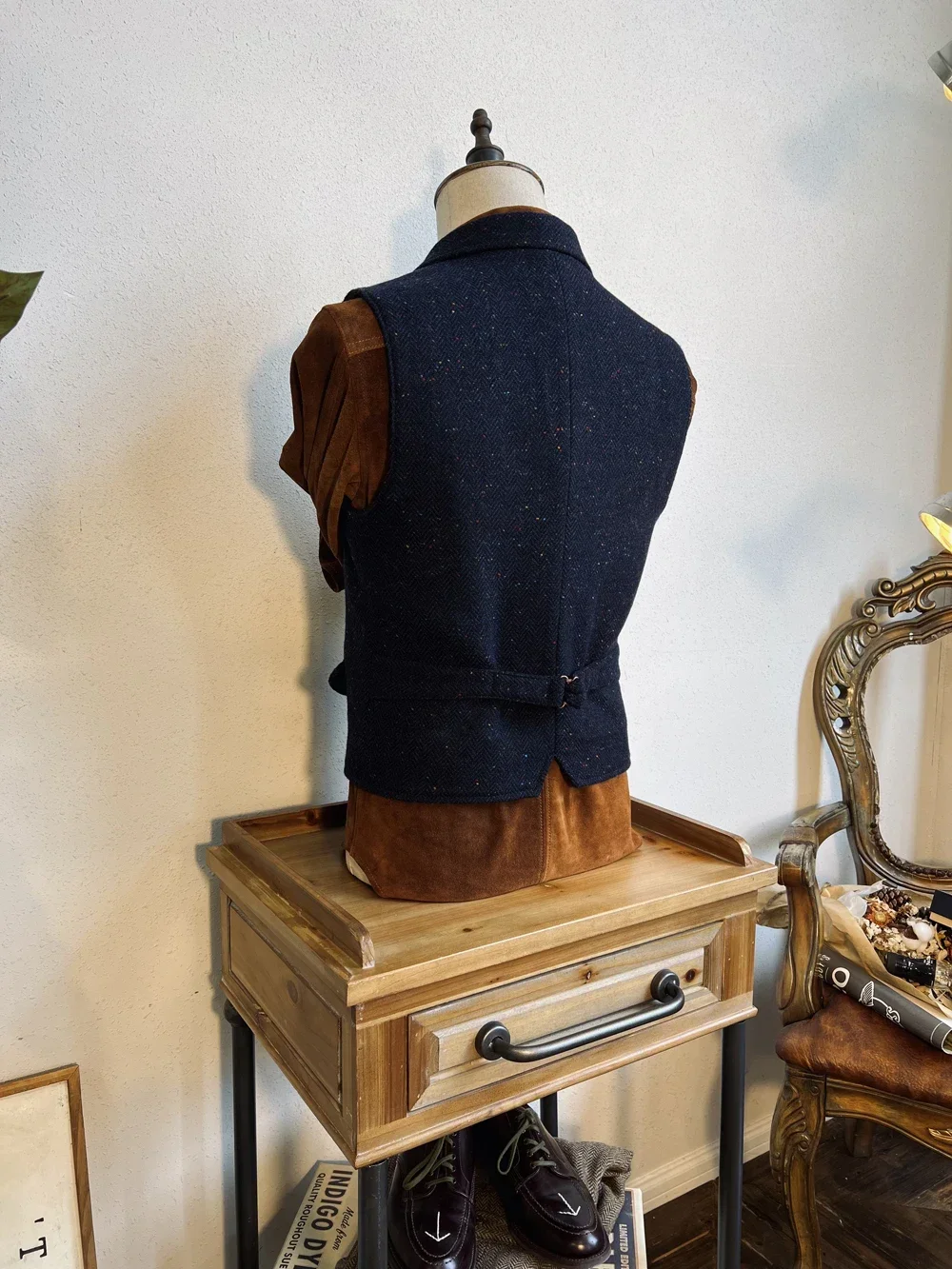 Тупая бритва Корея 85% тяжелая шерсть цветной твид в горошек 580 г винтажный жилет