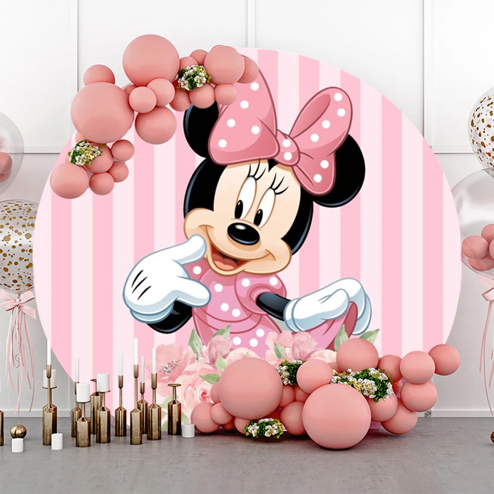 

Disney Mickey Minnie Mouse Circle Background Cover Girl Birthday Party Decoration Round Photography Backdrop Photo Studio