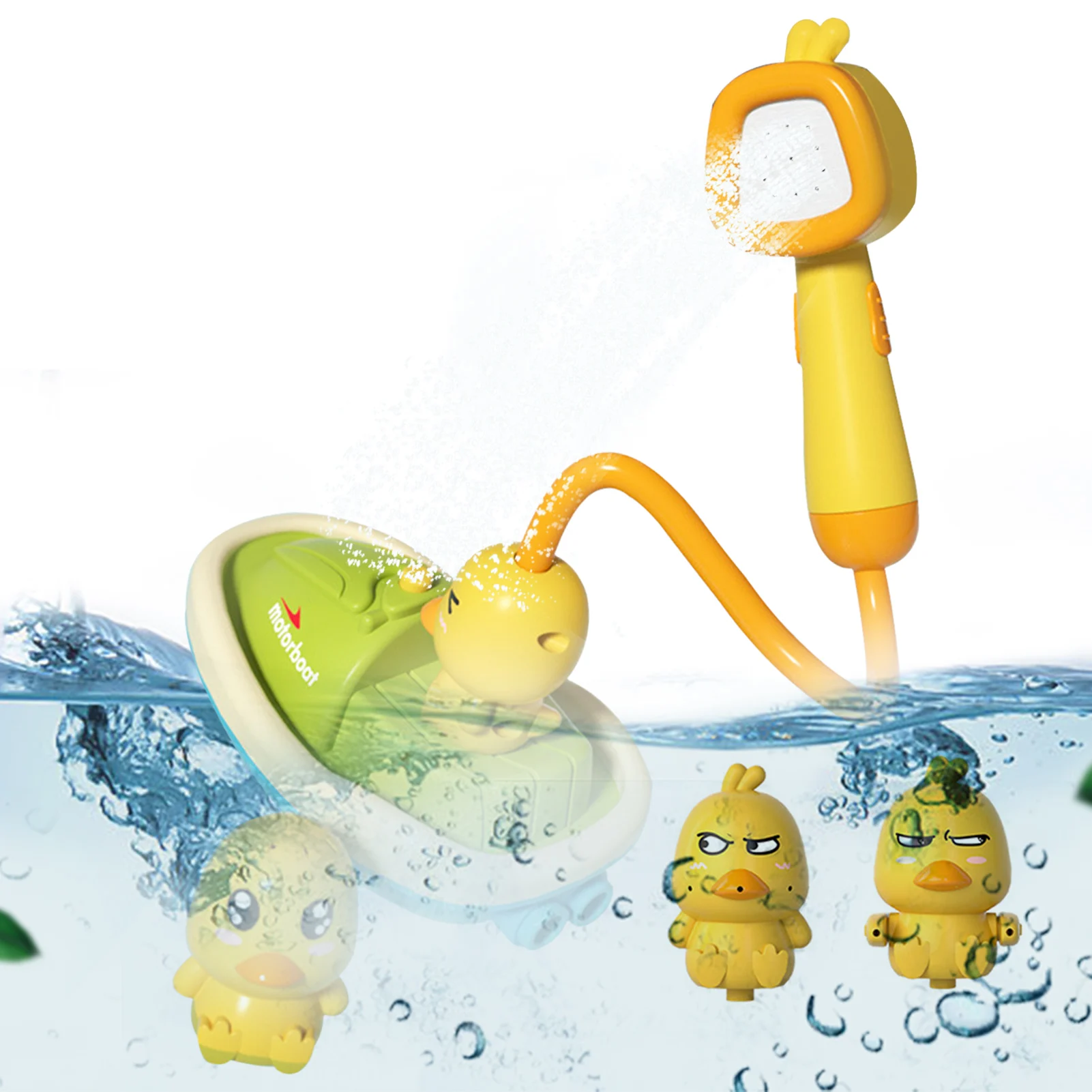 

Yellow Duck Bath Toys Electric Bath Toy With 3 Water Spraying Duck A Shower Head And A Boat Bath Toy Set With Adjustable Shower