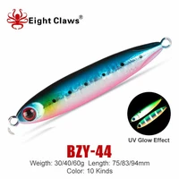 eight claws new flat metal fishing jigs 30g 40g 60g slow jigging artificial lure swimbait uv glow cast spoon jig bait wobblers