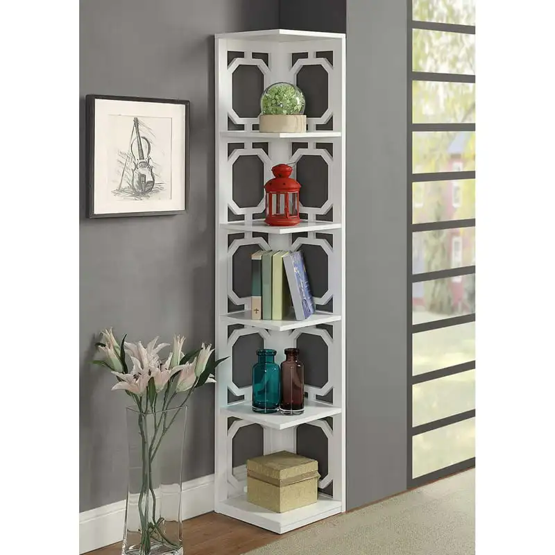 

Omega 5 Tier Corner Bookcase, White Large Capacity Storage