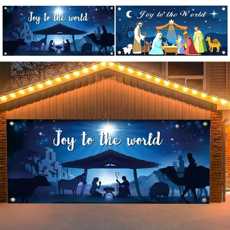 

Garage Door Christmas Banner Nativity Scene Backdrop Decoration for Holiday Lightweight Manger Scene Ornament for home