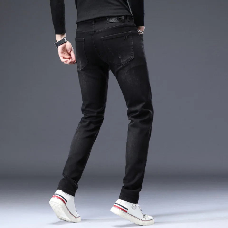 Autumn Winter Men's Jeans Trousers Cotton Straight Elastic Italy Brand Business Pants Classic Jeans Denim Male Pants