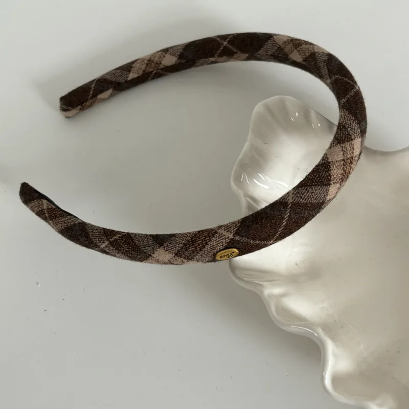 Красная кофейная шерстяная заколка в клетку с маленьким цветком аксессуары для