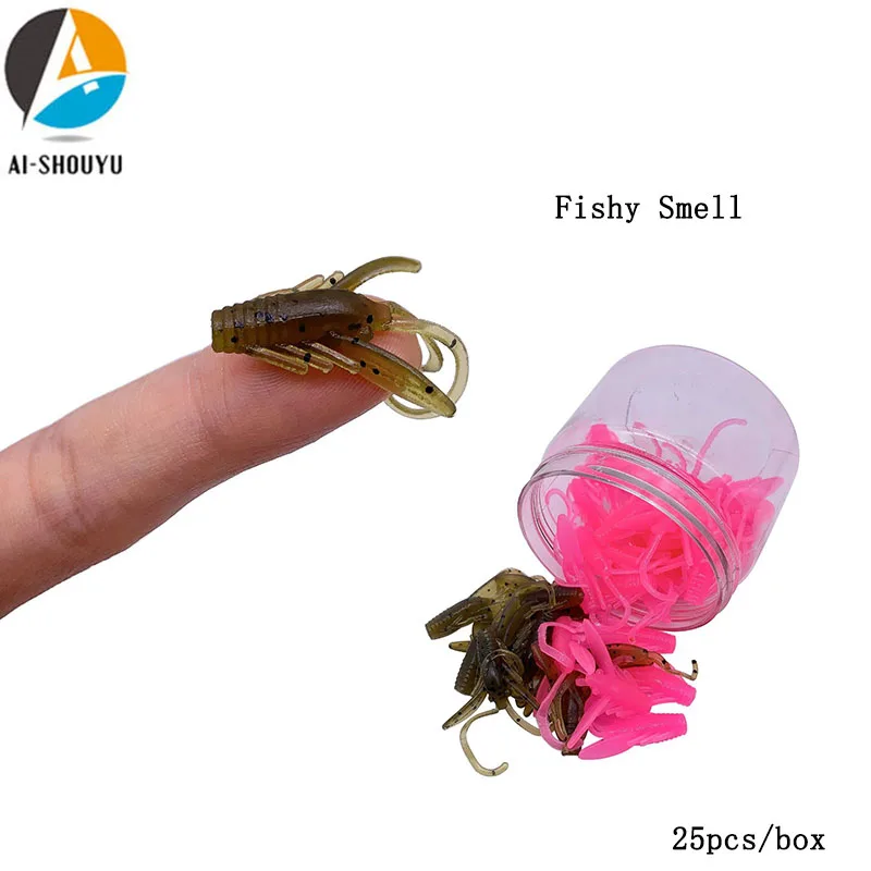 

AI-SHOUYU 25pcs/box Fishing Lure 0.6g/3.5cm Soft Lure Shrimp TPR Plastic Lure Fishing Lures Fishy Smell Bait Swimbait Wobblers