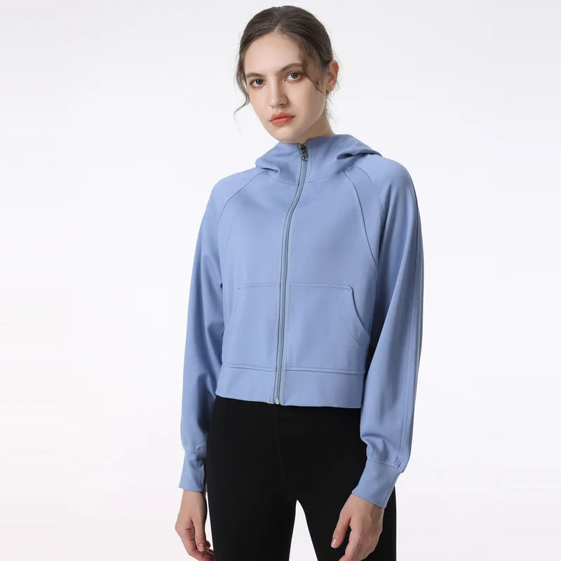 

Track Jacket Women Zipper Hooded Pocket Yoga Long Sleeve Autumn Winter Fitness Tops Tracksuit Running Workout Jacket