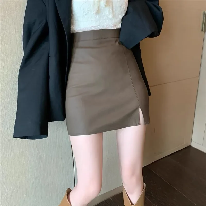 Юбка из искусственной кожи с завышенной талией для женщин сезон осень-зима