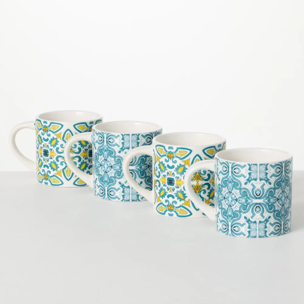

Portuguese Print Mug Set of 4, 4"H Multicolored Free shipping
