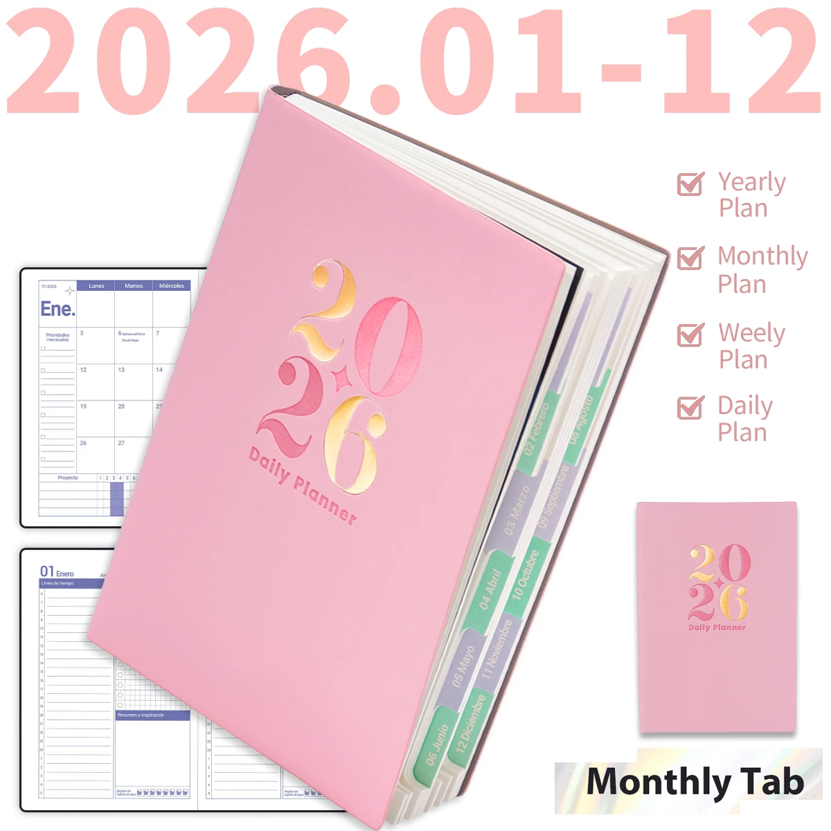 

Ежедневник-органайзер А5 На 2026 Год, Недельный Планер С Ежемесячными Разделителями, Держатель Для Ручки На Резинке, Зеленый