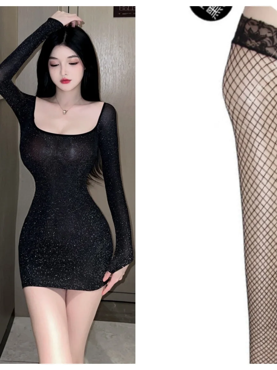 Пикантное нижнее белье эластичное блестящее шелковое платье из ткани с