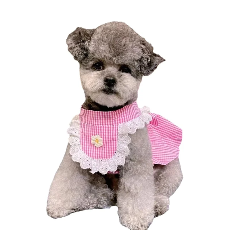 

Spring/Summer Pet Clothes,Luxurious Dog Dress,,Cotton Plaid Cat and Dog Onesie, Small and Medium French Bullfight Chihuahua Coat