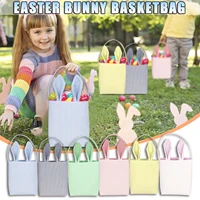 easter rabbit tote bag round storage bag basket jute burlap ears bucket candy gift bag holiday festive party supplies fastship
