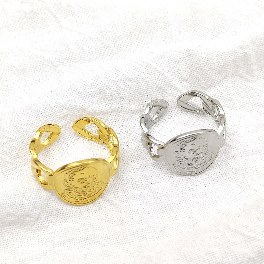 

Classic Retro Portrait Rings Men and Women Personalized Adjustable Stanless Steel Jewelry Upscale Gold Ring Gifts for Parents