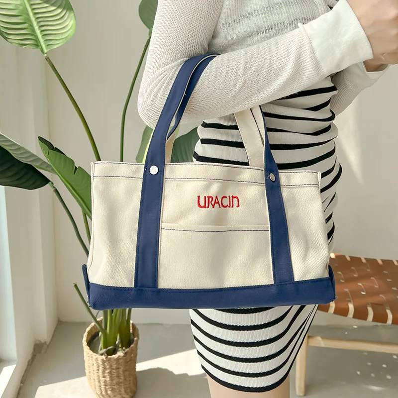 

New Brand Letter Embroidery Fashion Canvas All-Match Western-Style High-Quality Texture Women Small Tote Shopping Bag