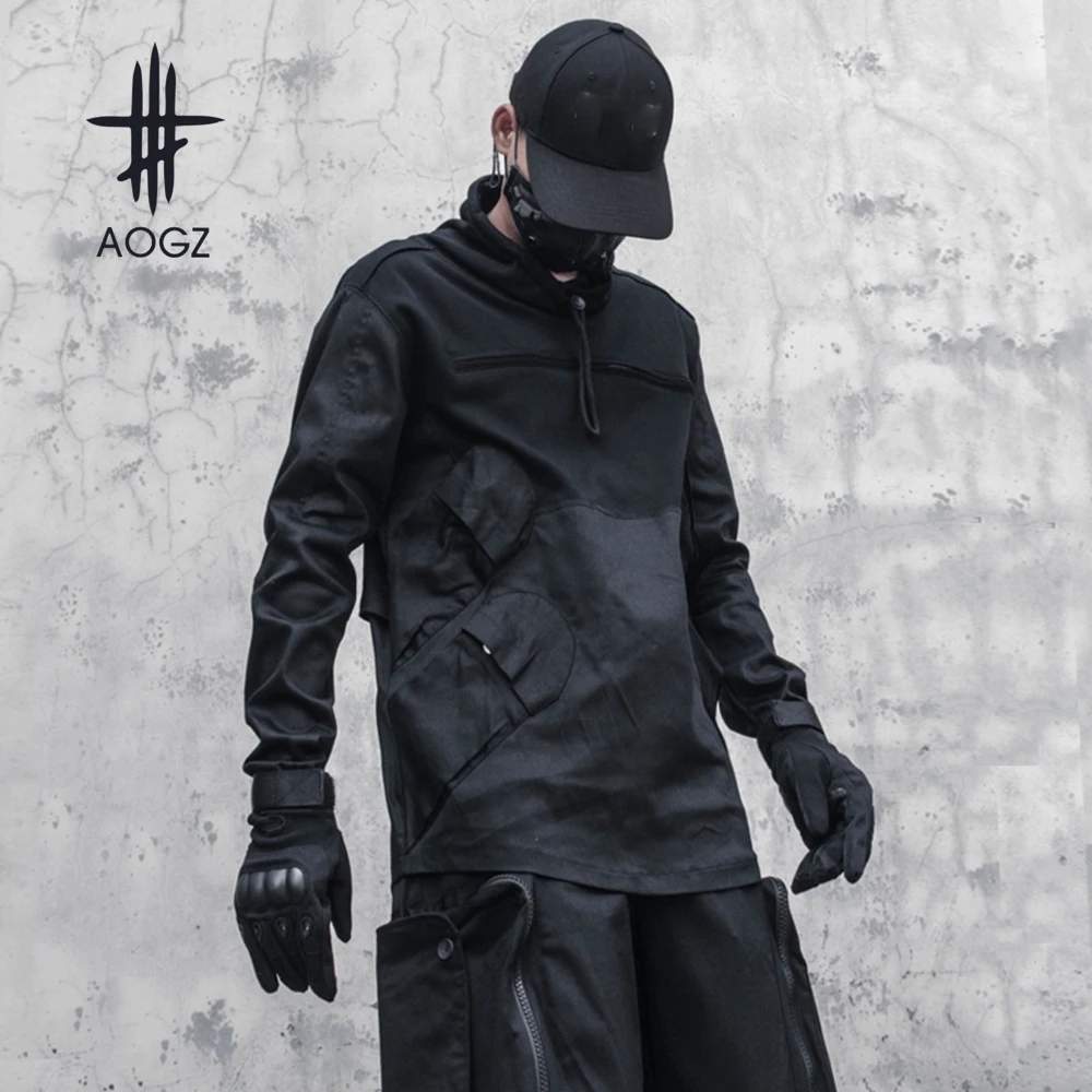 

AOGZ Patchwork Turtleneck Sweatshirts Hoodies Techwear Spring Pullover Men Hip Hop Long Sleeve Tee Shirt Streetwear Punk Clothes